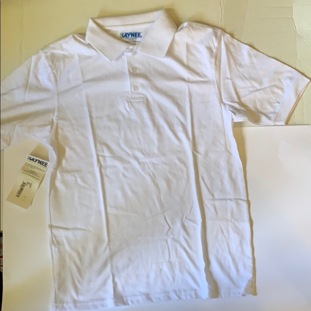 Kaynee White Polo uniform shirt top large 14 16 kids boy girl unisex New NWT